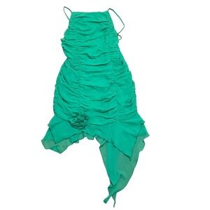 Lovers and Friends Women's Large Adelaide Green Ruched Mini Dress Asymmetrical‎